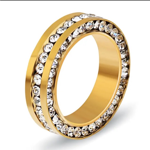 Swarovski Elements Shiny Gold Stainless Steel Channel-set Eternity Band Ring NEW - Picture 1 of 14